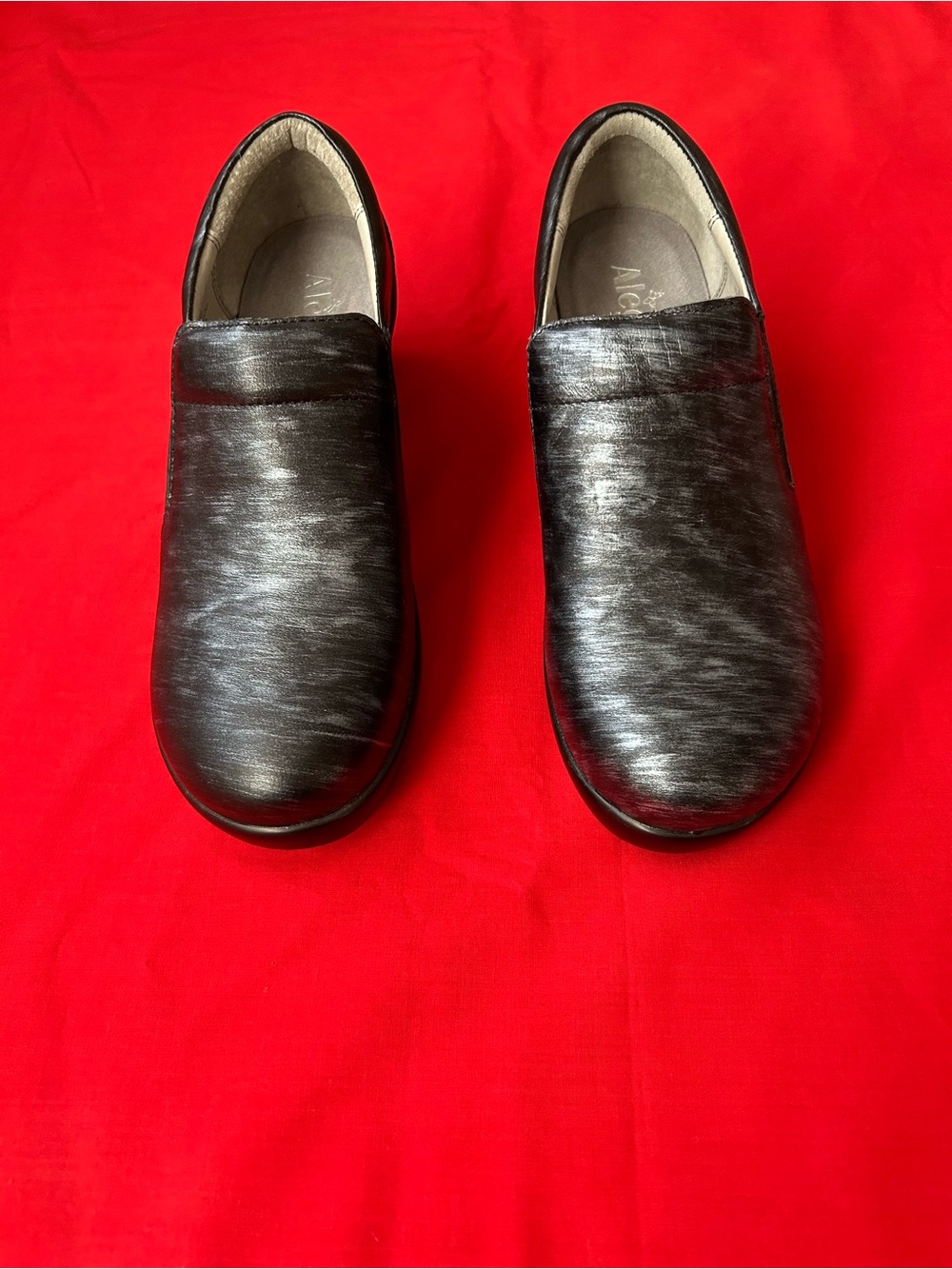 Alegria Metallic Black Slip-On Loafers